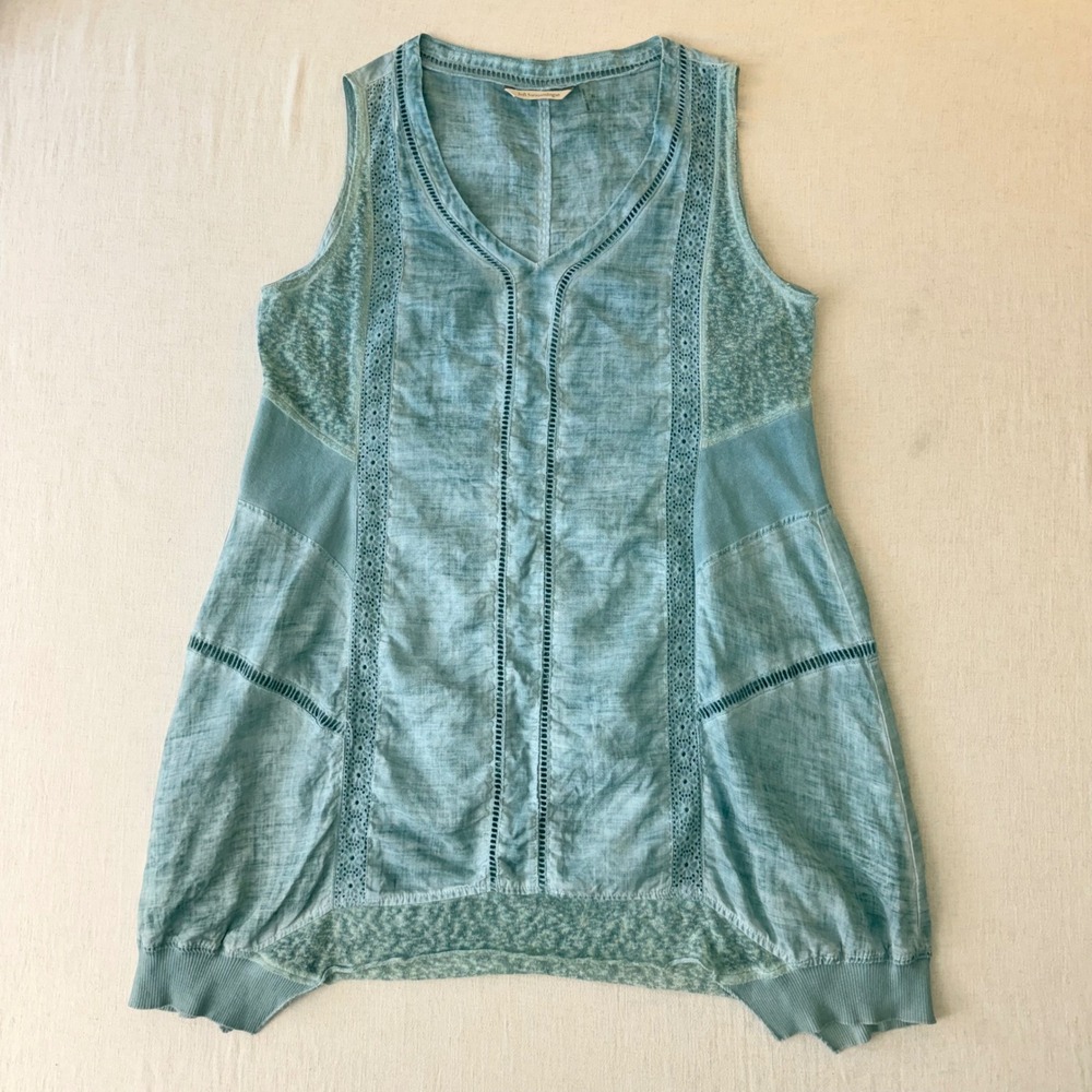 Soft Surroundings Ramie Lace Trim Tunic Tank Top Womens XL Blue